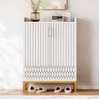 LIKEMET 5-Tier Shoe Cabinet with Carved Lines Doors