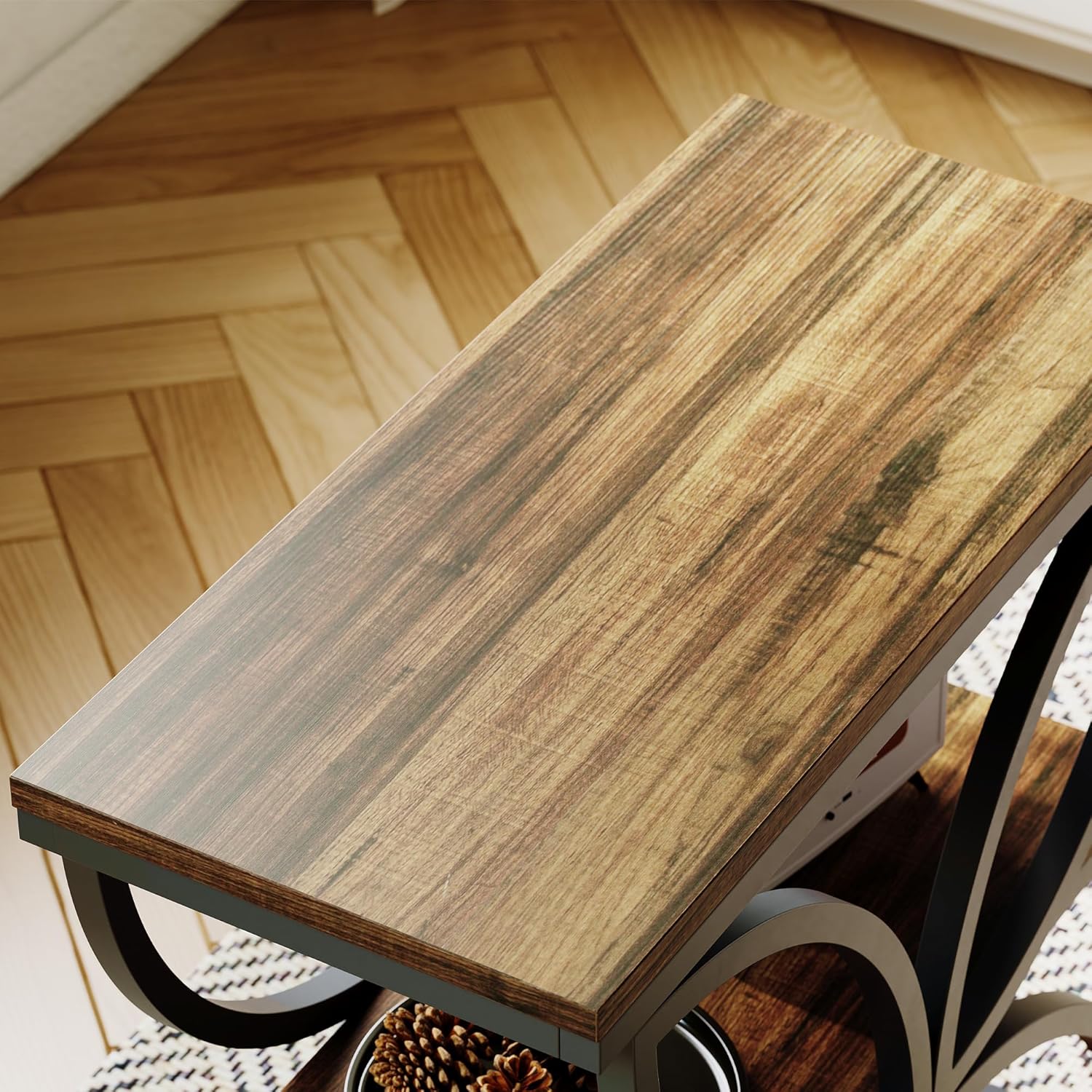 LIKEMET Butterfly Metal Frame Wooden End Table