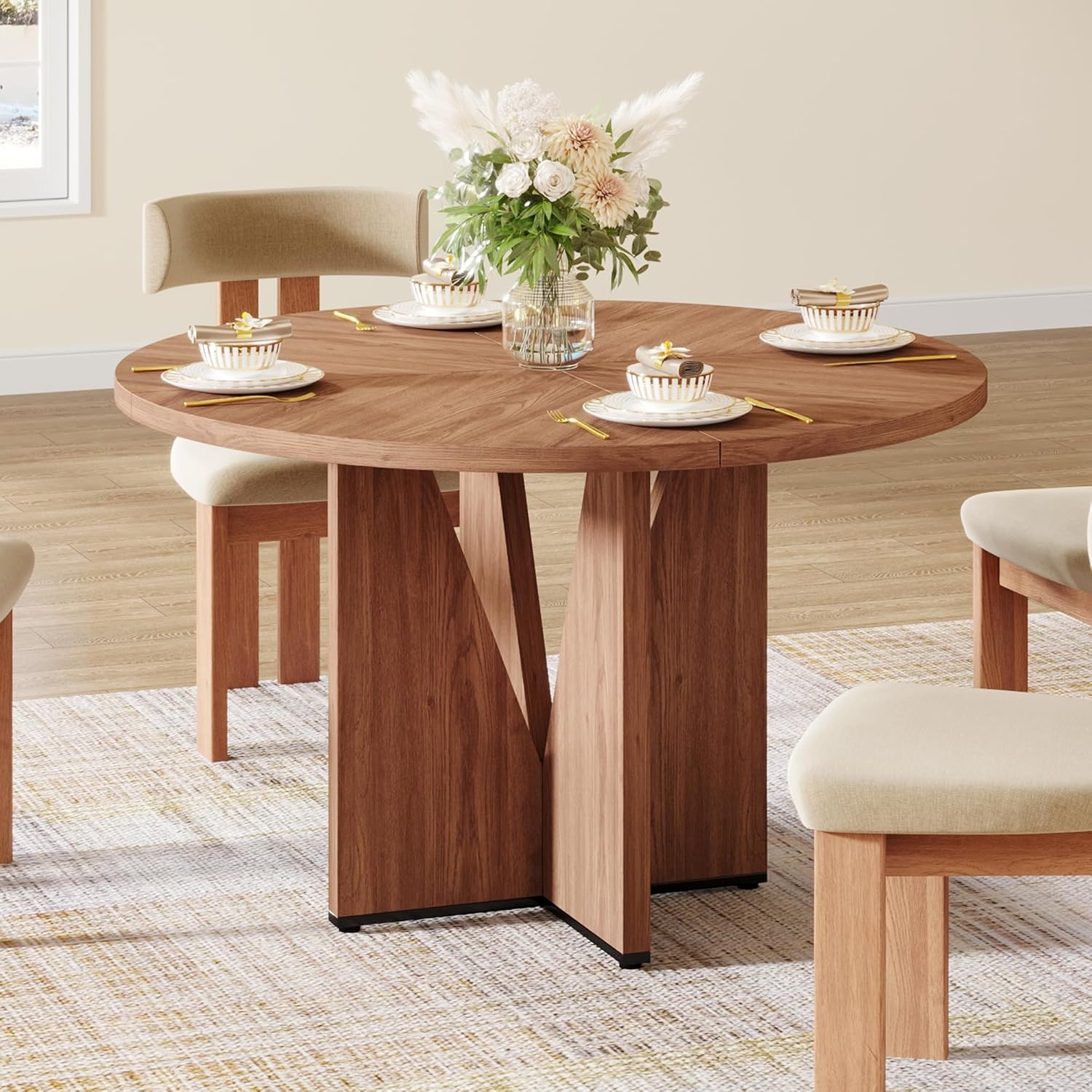 LIKEMET 47" Round Wooden Dining Table