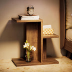 LIKEMET 2-Tier C Shaped Rustic Couch End Table
