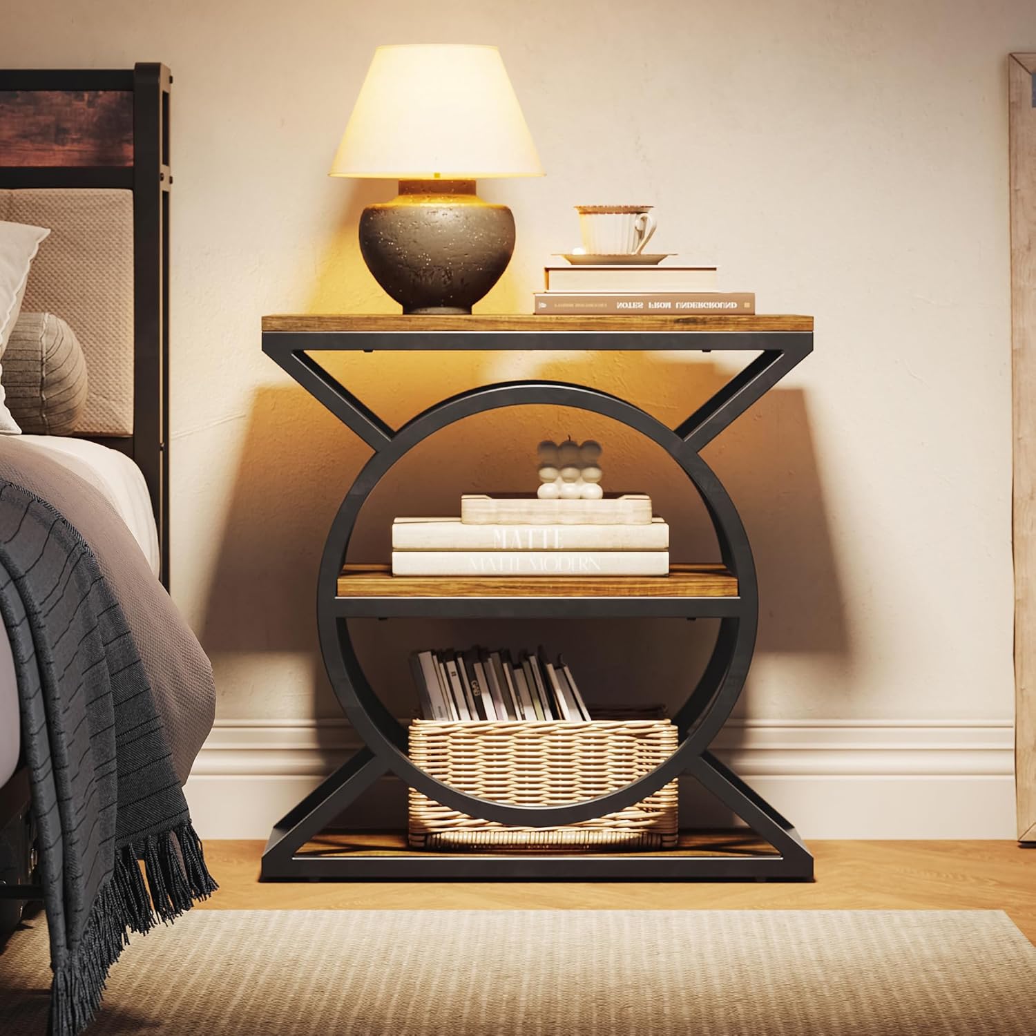 LIKEMET 3-Tier Metal Geometric End Table