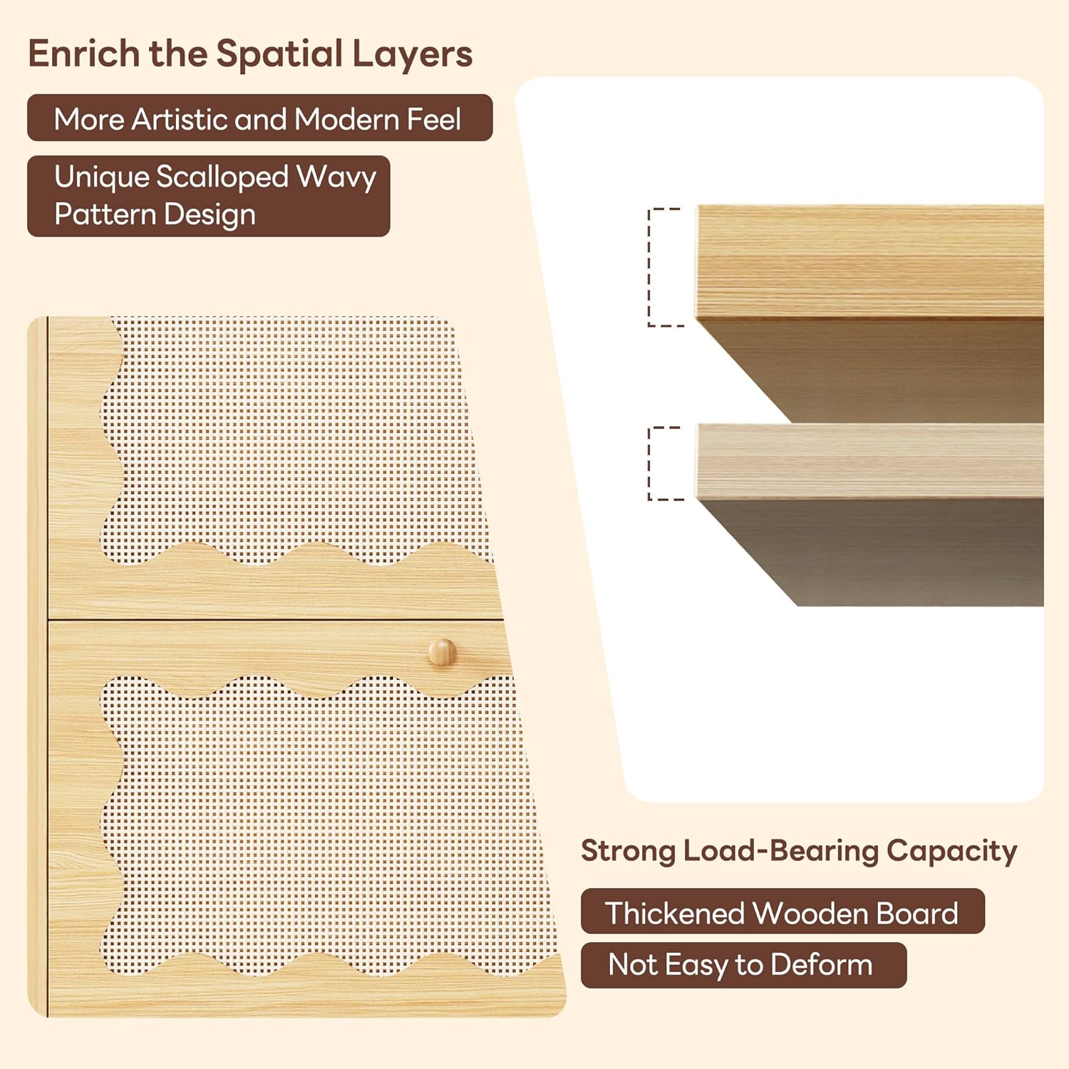 LIKEMET 4-tier Wave-shaped Rattan Shoe Cabinet（31.4“）