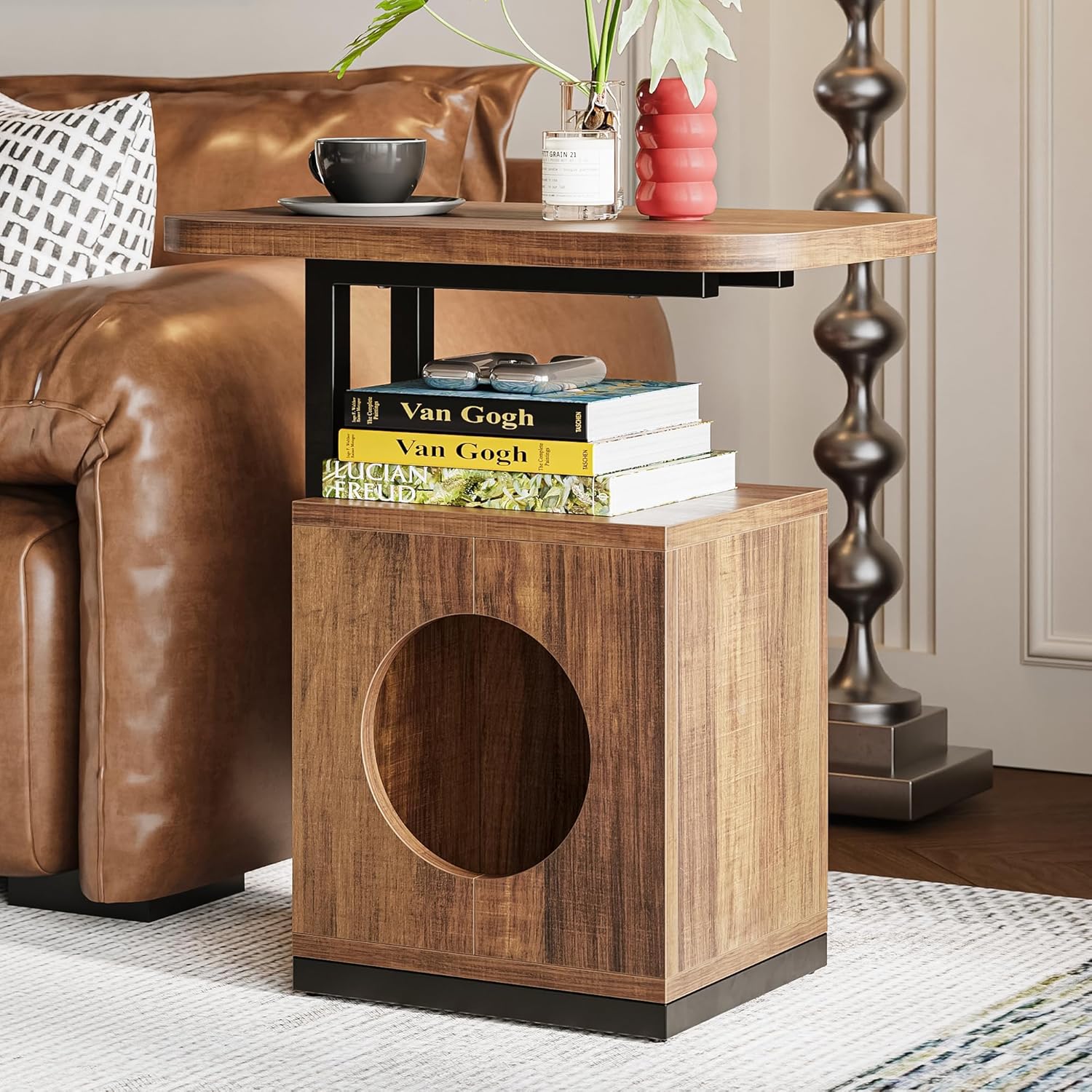 LIKEMET End Table with Cat House（25“）