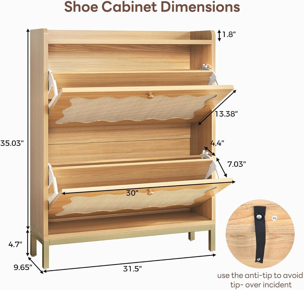 LIKEMET 4-tier Wave-shaped Rattan Shoe Cabinet（31.4“）