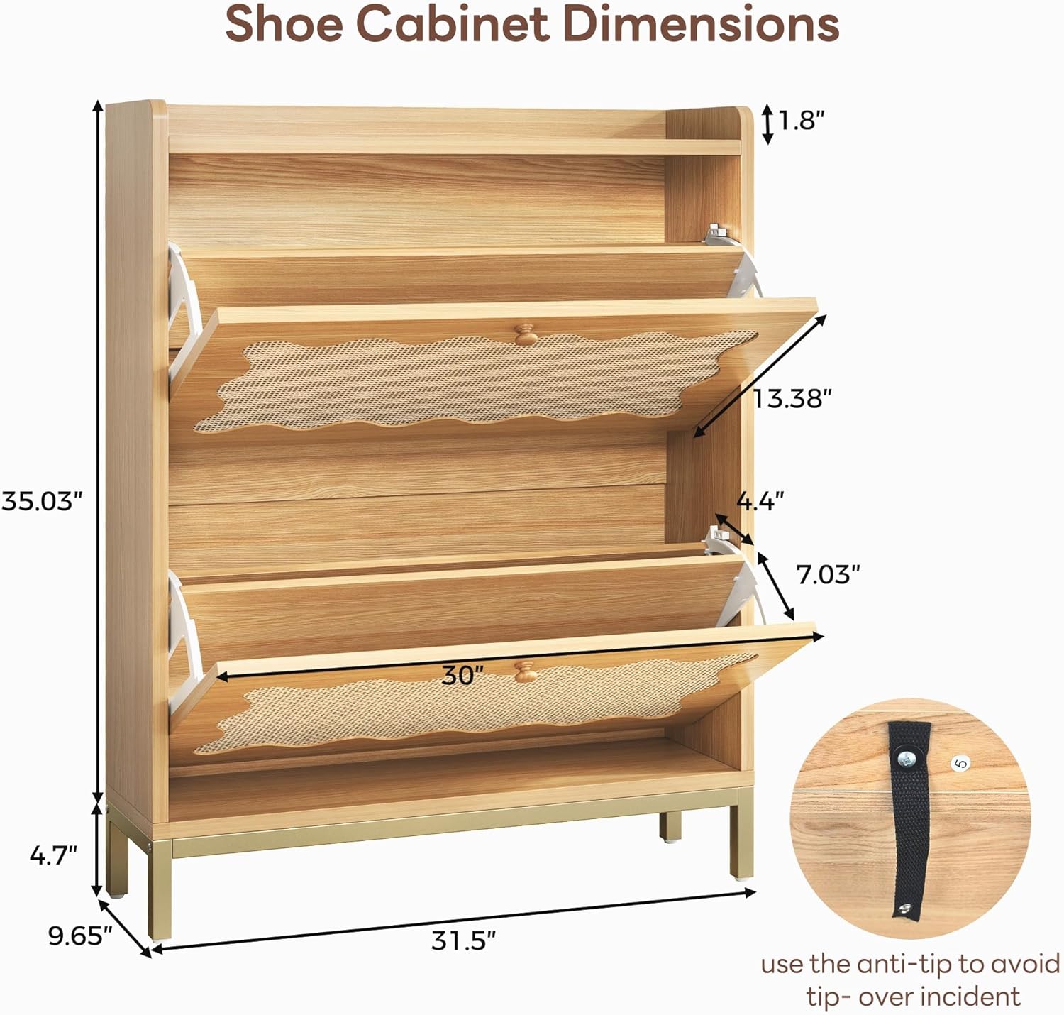 LIKEMET 4-tier Wave-shaped Rattan Shoe Cabinet（31.4“）