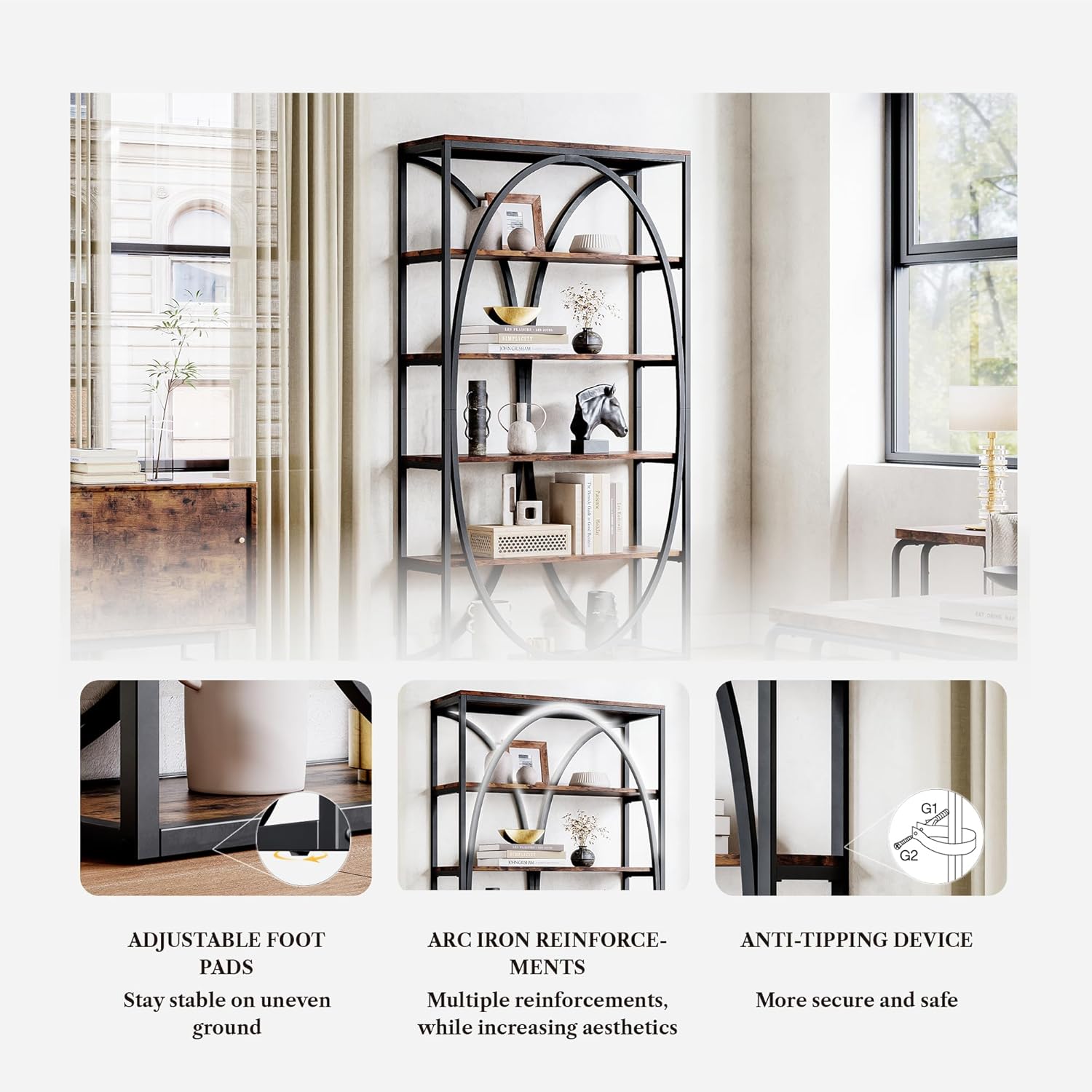 LIKEMET 39.3" Metal Industrial Bookcase