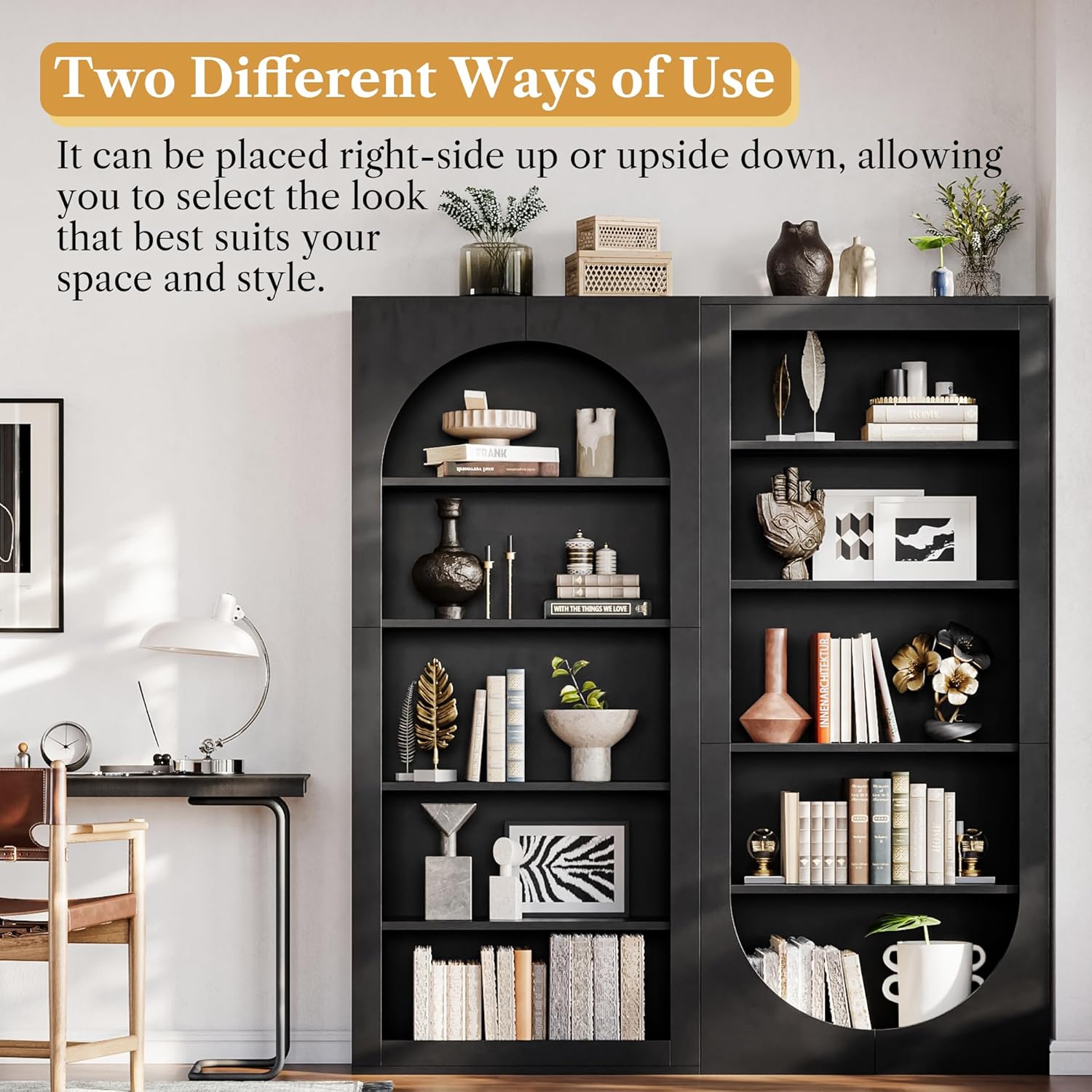 LIKEMET Rotatable Arched Bookcase（71”）