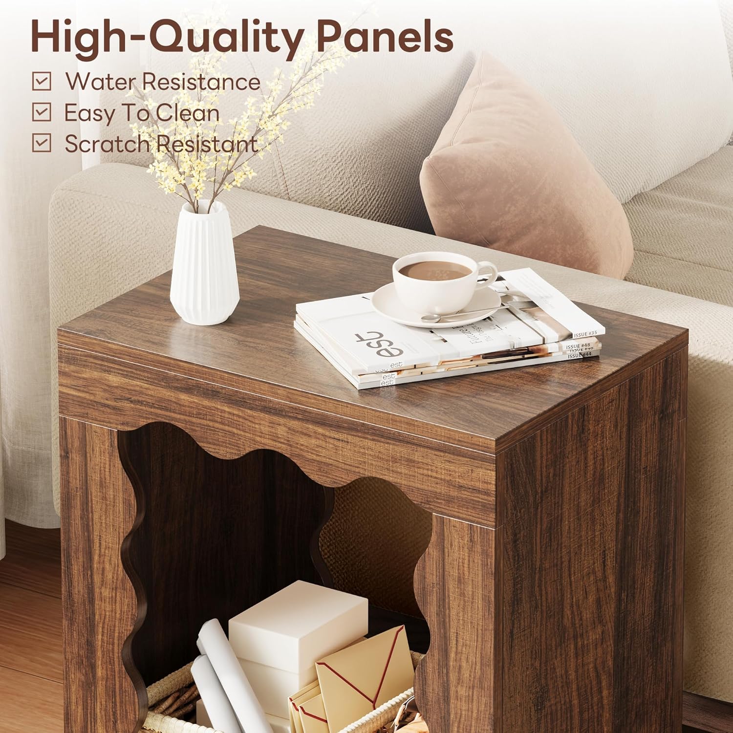 LIKEMET Wavy Farmhouse End Table（24”）