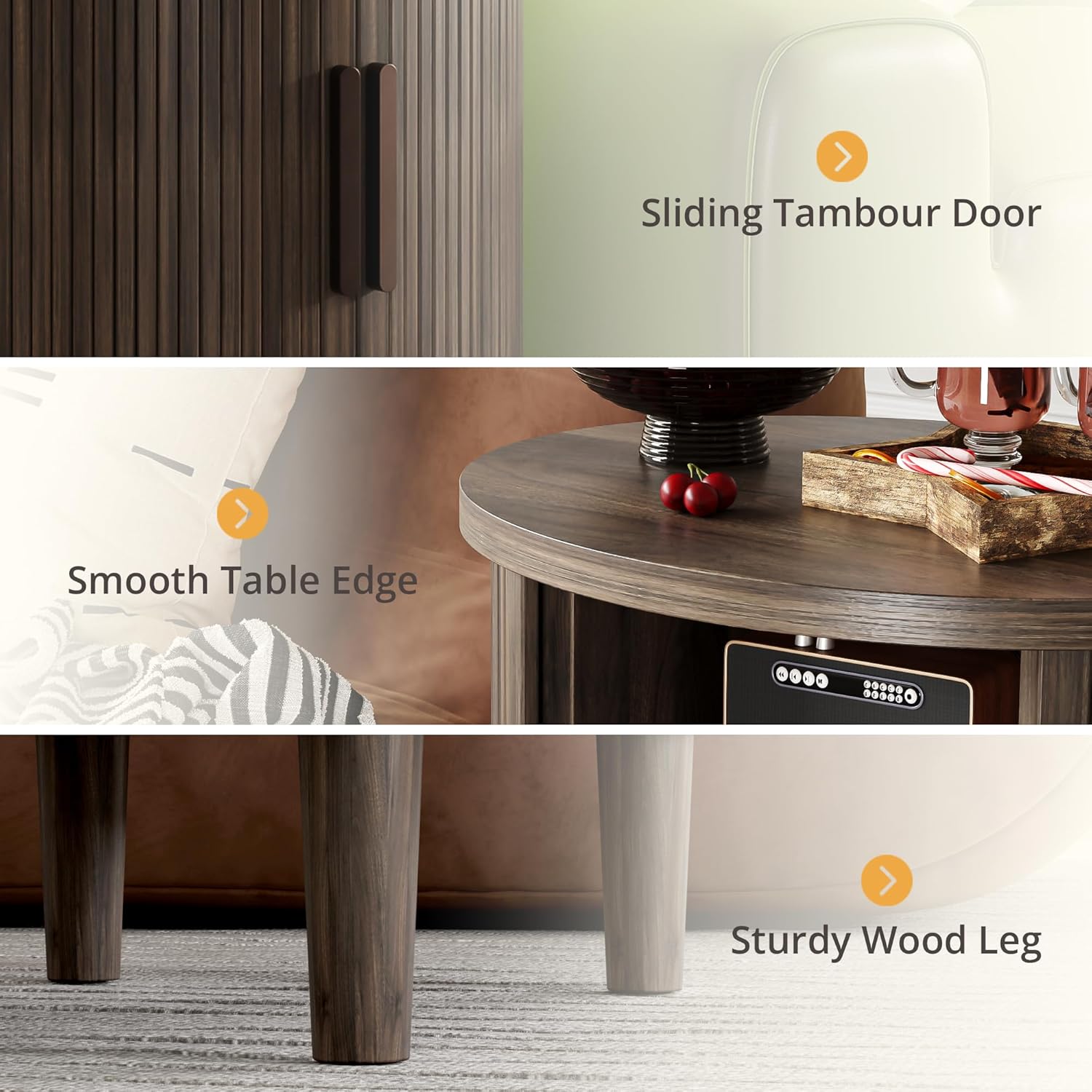 LIKEMET Round Walnut End Table（20“）