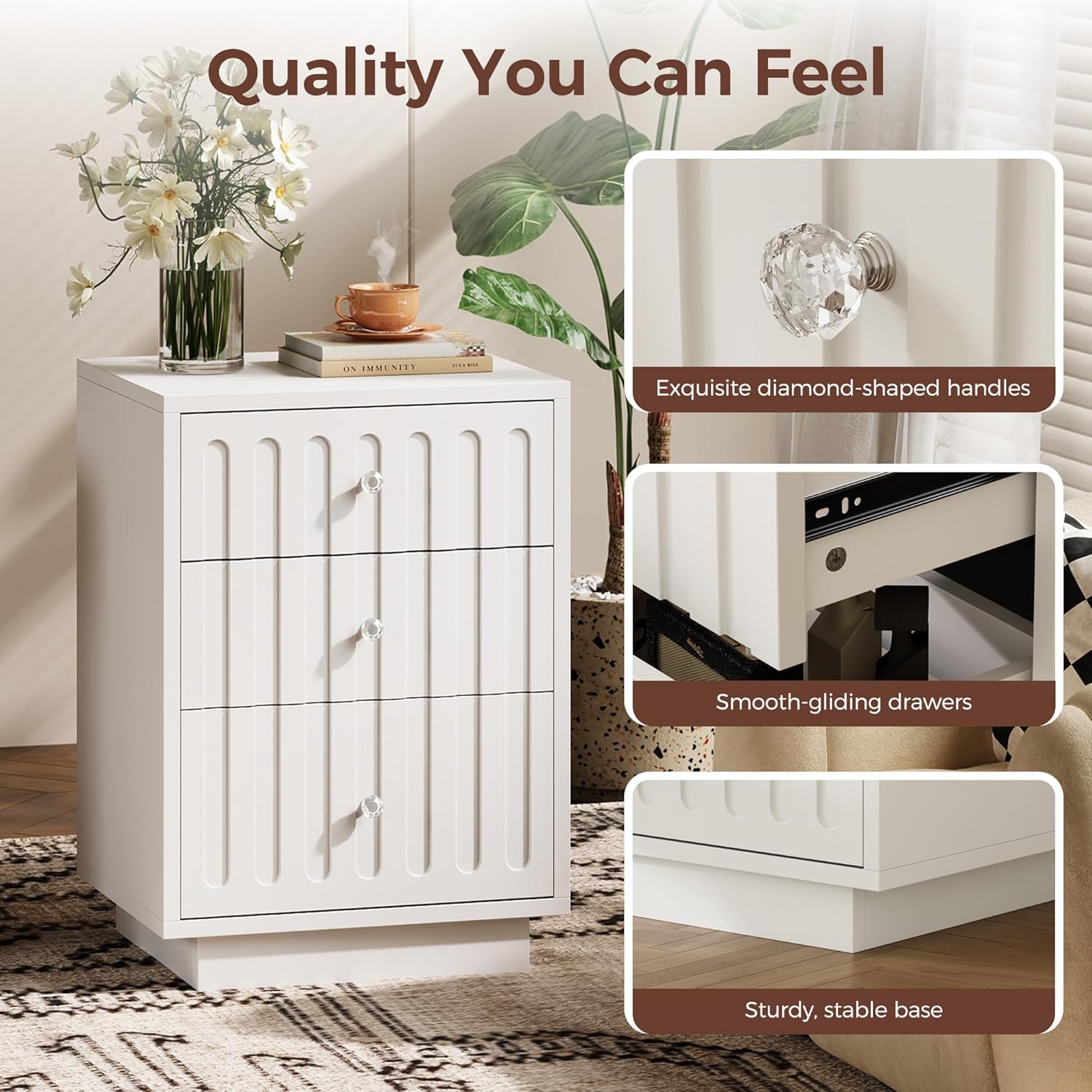 LIKEMET 26.3" 3 Drawers Nightstand