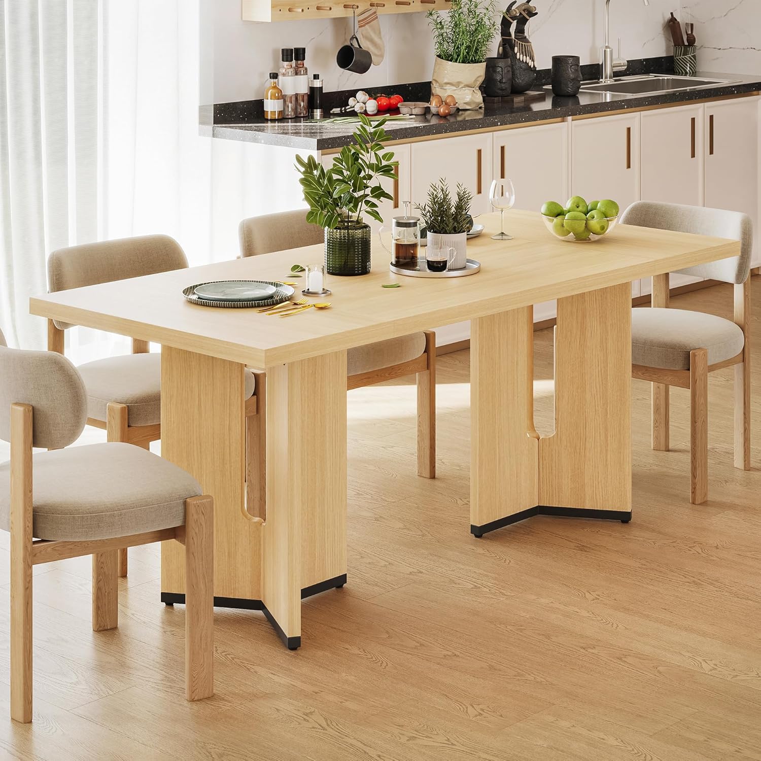 LIKEMET 70.9" Rectangular Wooden Dining Table