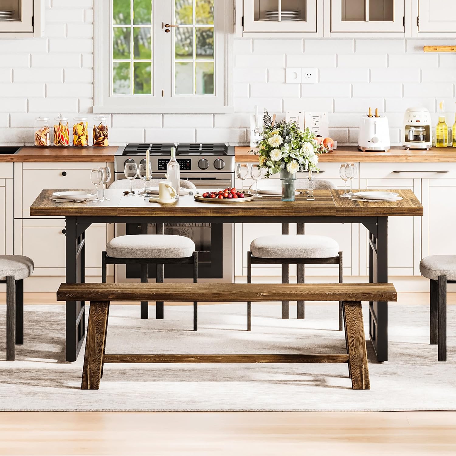 LIKEMET 71" Retro Simple Square Dining Table