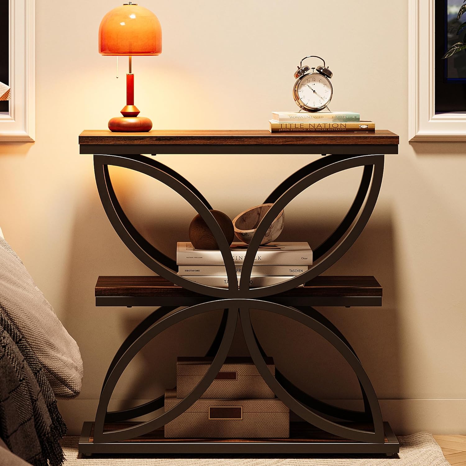 LIKEMET Butterfly Metal Frame Wooden End Table