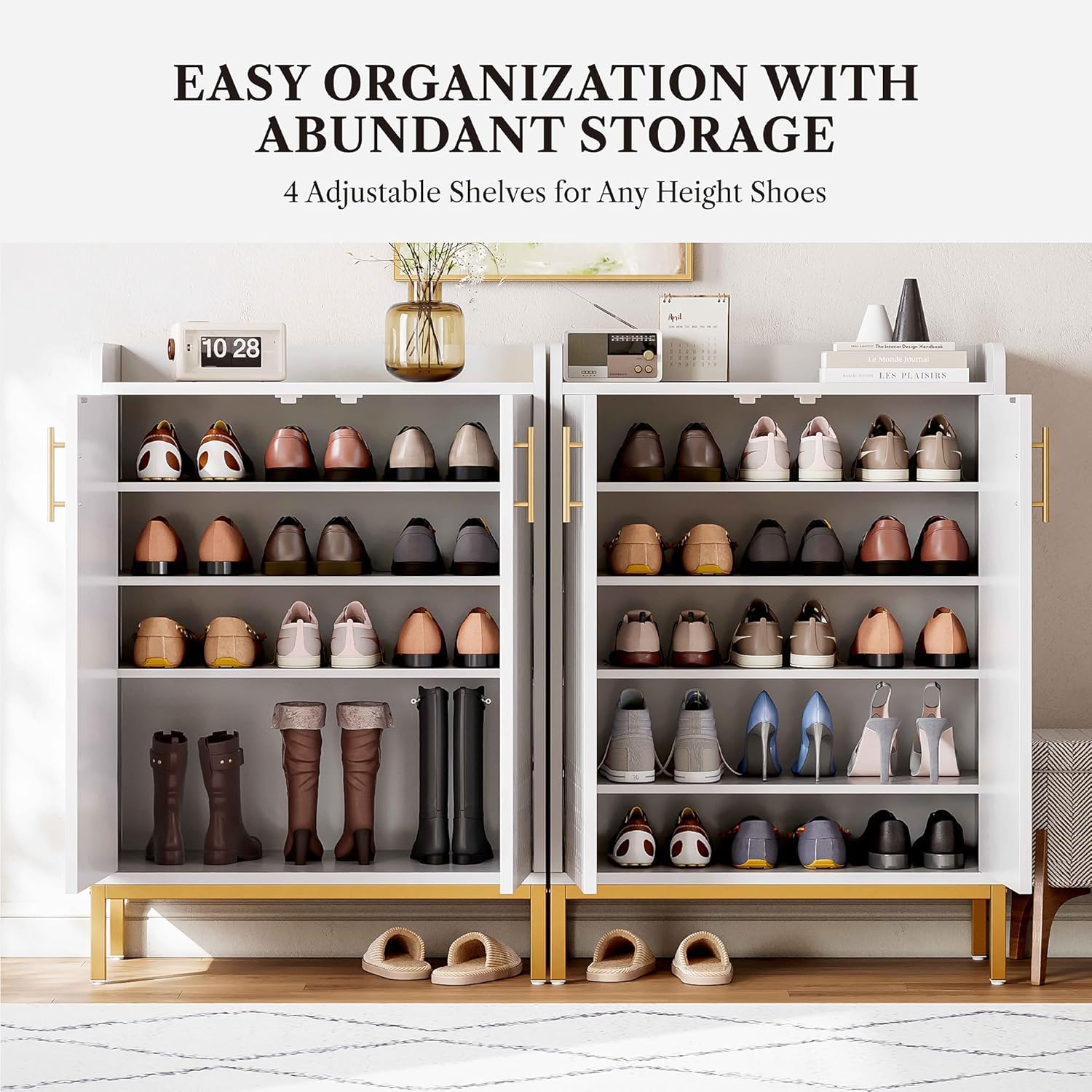 LIKEMET 5-Tier Shoe Cabinet with Carved Lines Doors