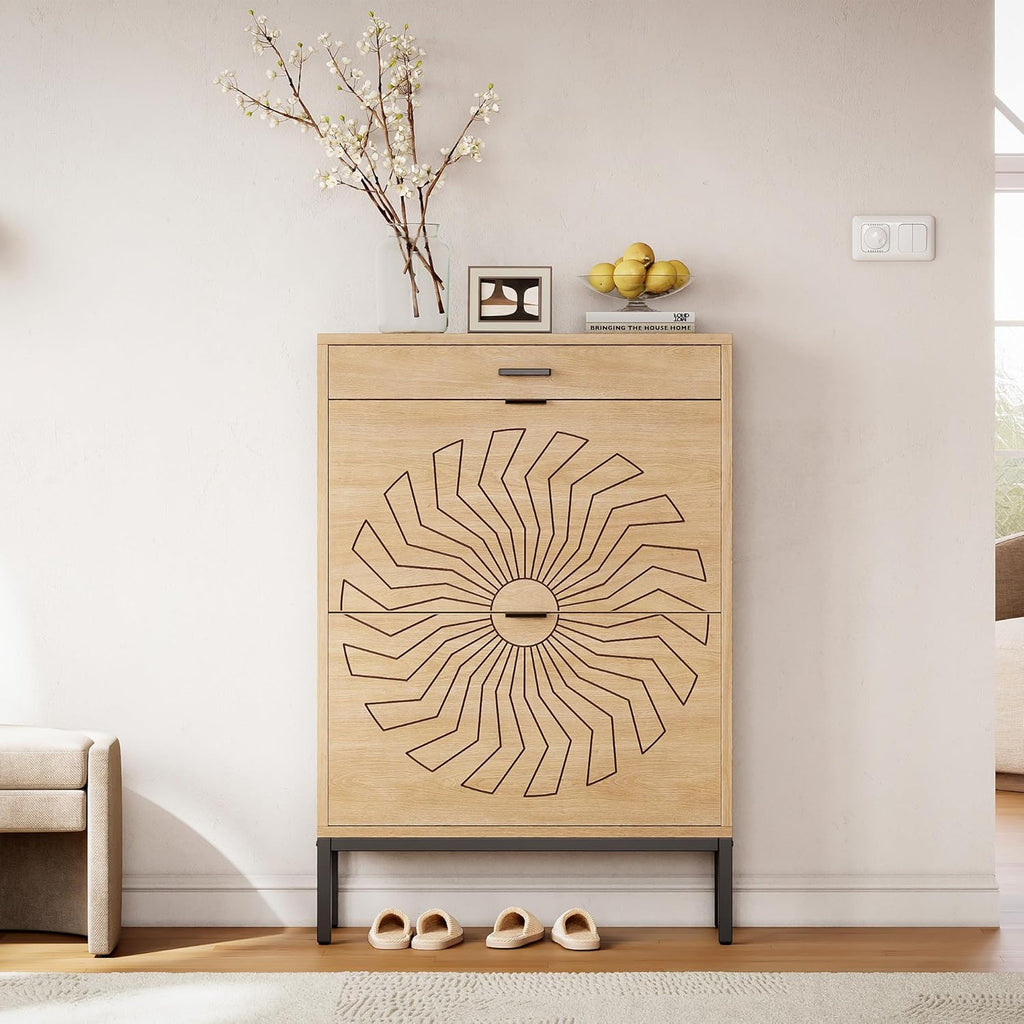 LIKEMET Carved Sunflower Shoe Rack