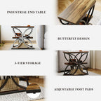 LIKEMET Butterfly Metal Frame Wooden End Table