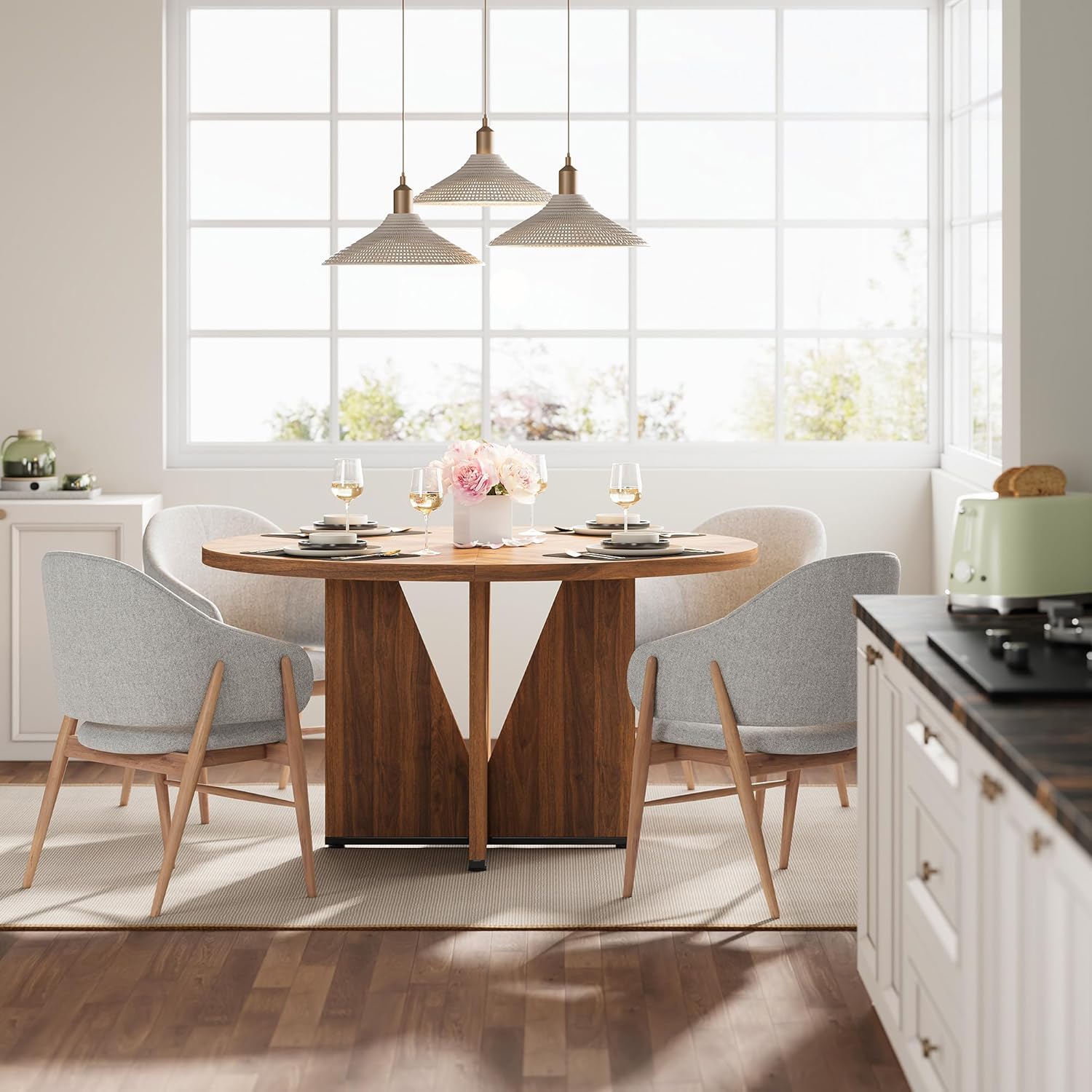 LIKEMET 47" Round Wooden Dining Table