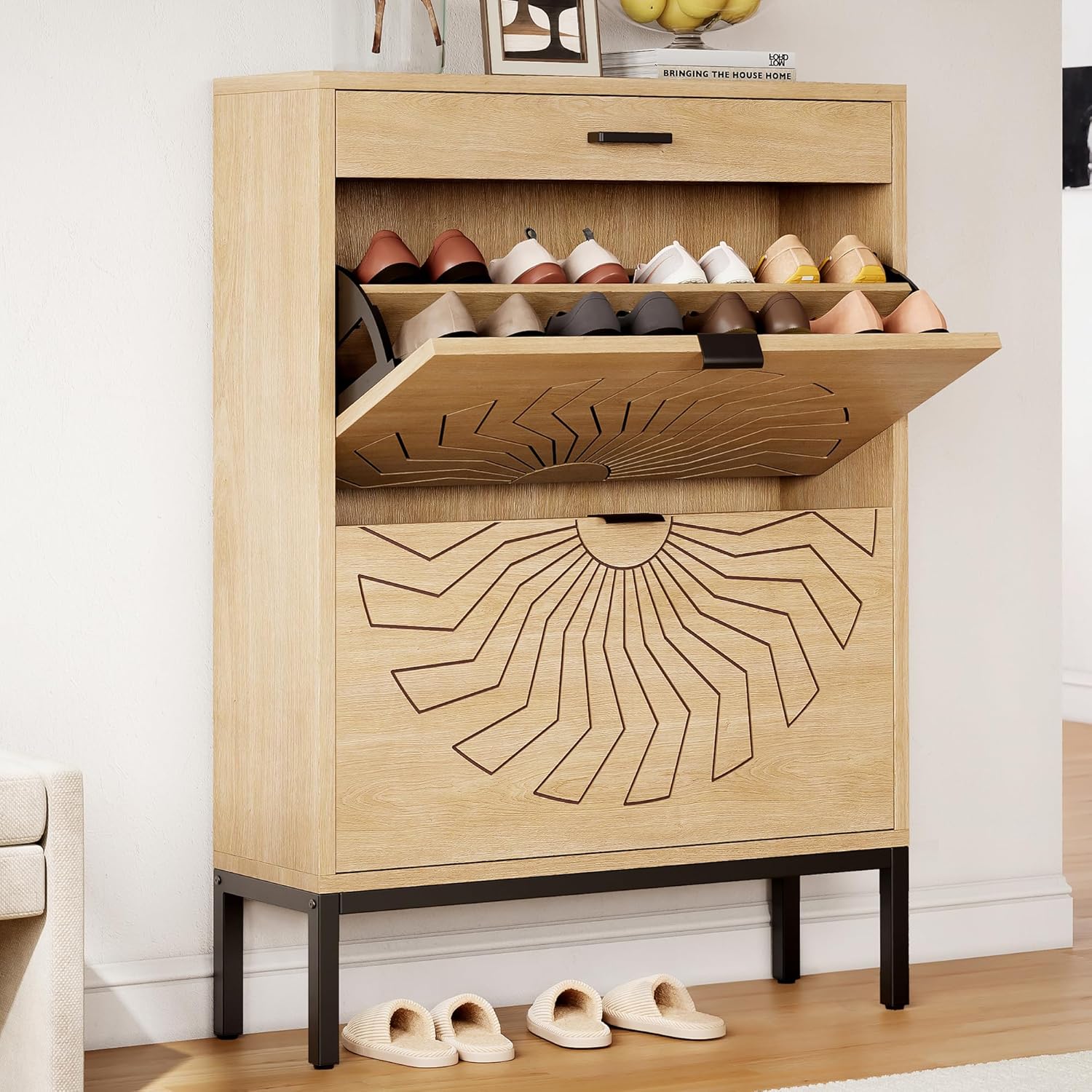LIKEMET Carved Sunflower Shoe Rack