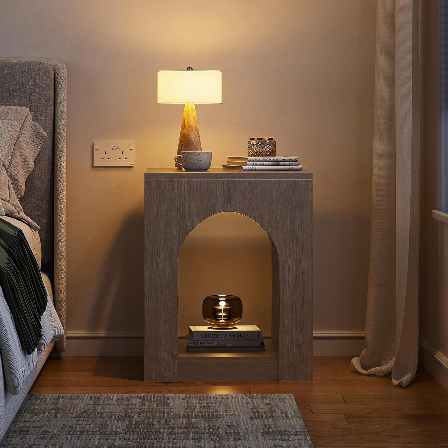 LIKEMET 19.6" Arched Wood End Table