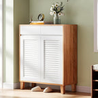 LIKEMET Wooden 4-Tier Shoe Cabinet with Louver Doors