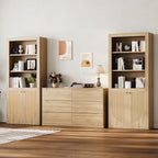 LIKEMET Medieval-style Rattan Bookshelf with Doors（70.9”）