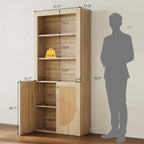 LIKEMET Medieval-style Rattan Bookshelf with Doors（70.9”）