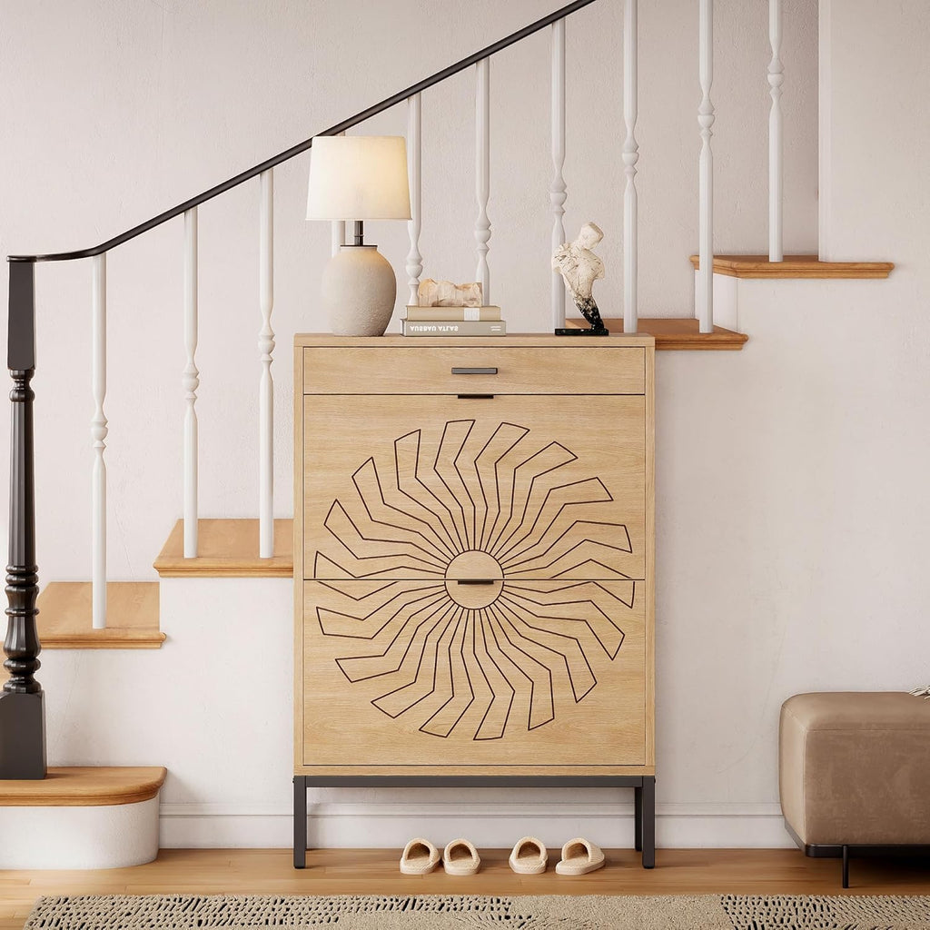 LIKEMET Carved Sunflower Shoe Rack