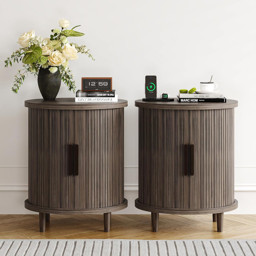 LIKEMET Round Walnut End Table（20“）