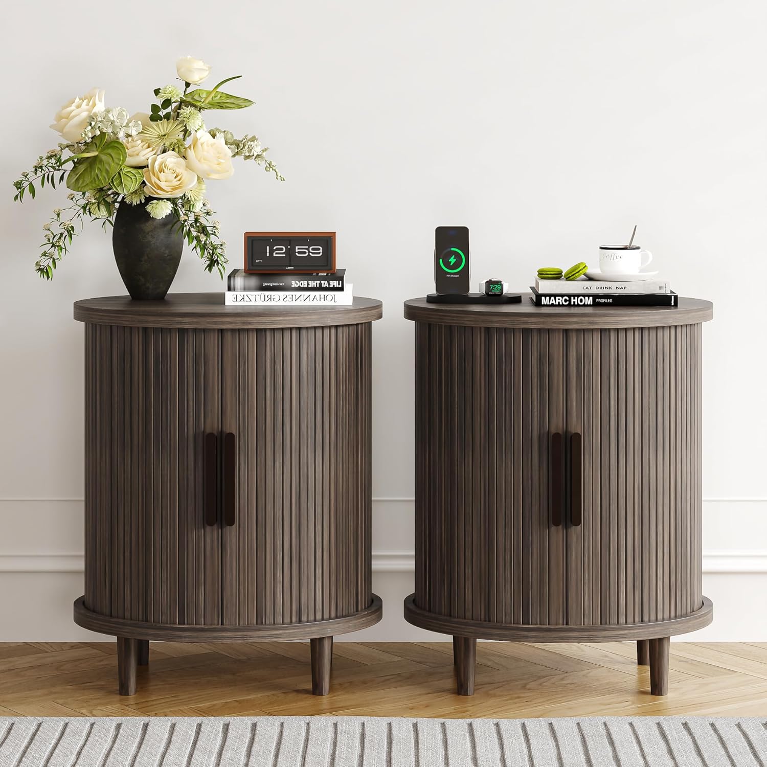 LIKEMET Round Walnut End Table（20“）