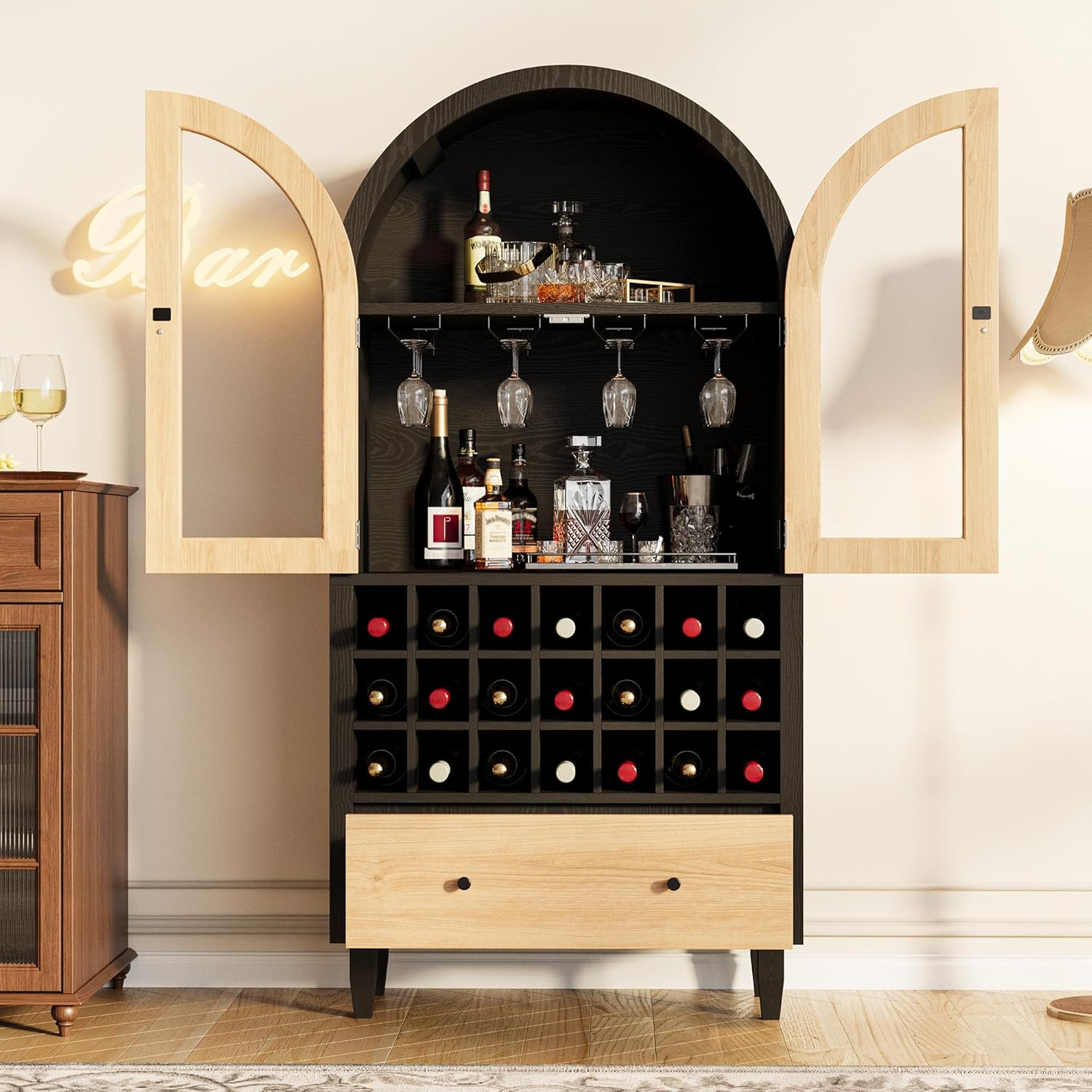 LIKEMET 63" Arched Bar Cabinet with Doors