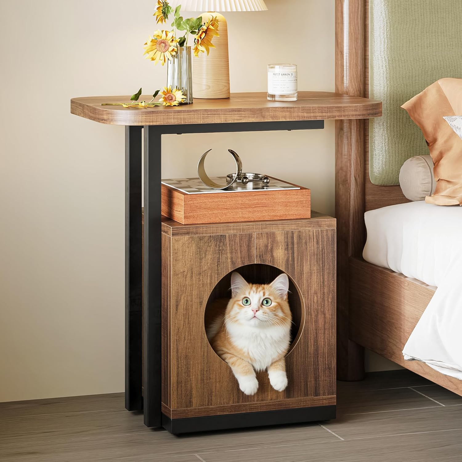 LIKEMET End Table with Cat House（25“）