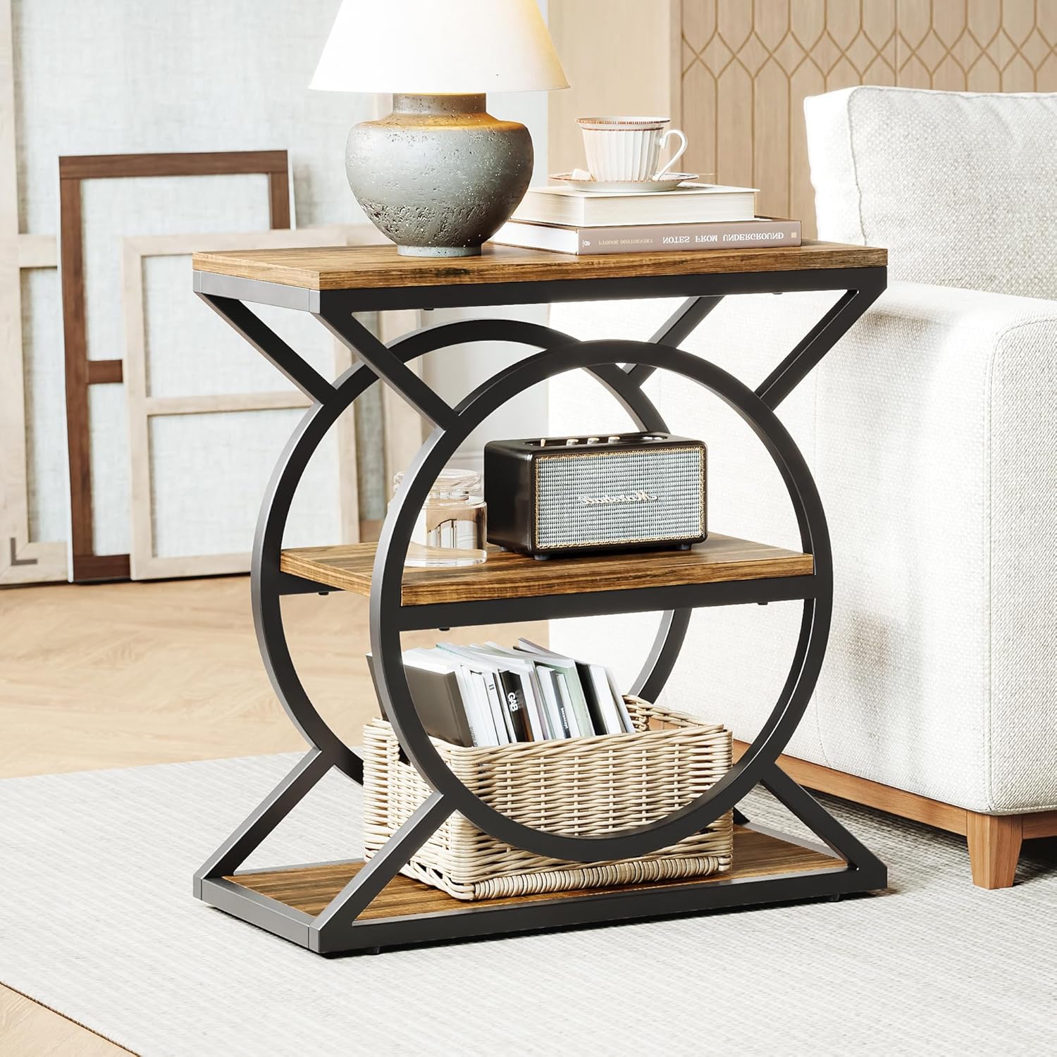 LIKEMET 3-Tier Metal Geometric End Table