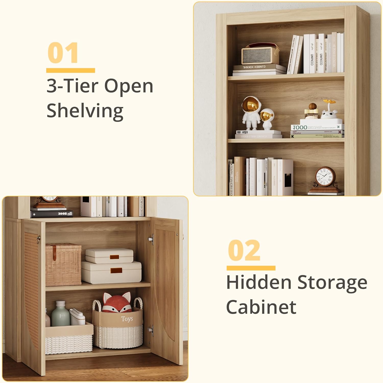 LIKEMET Medieval-style Rattan Bookshelf with Doors（70.9”）