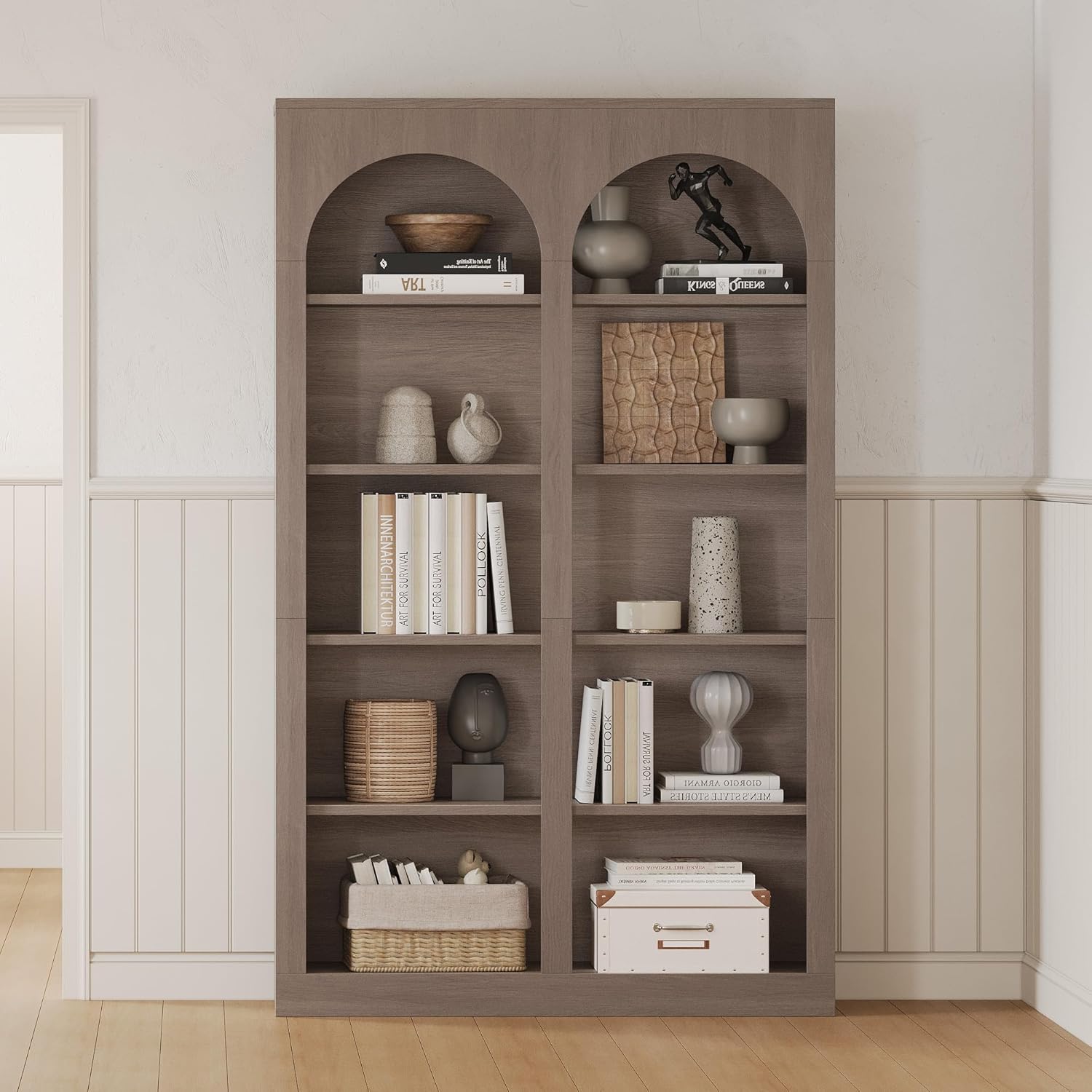 LIKEMET 70.8" Wooden High Arched Bookcase