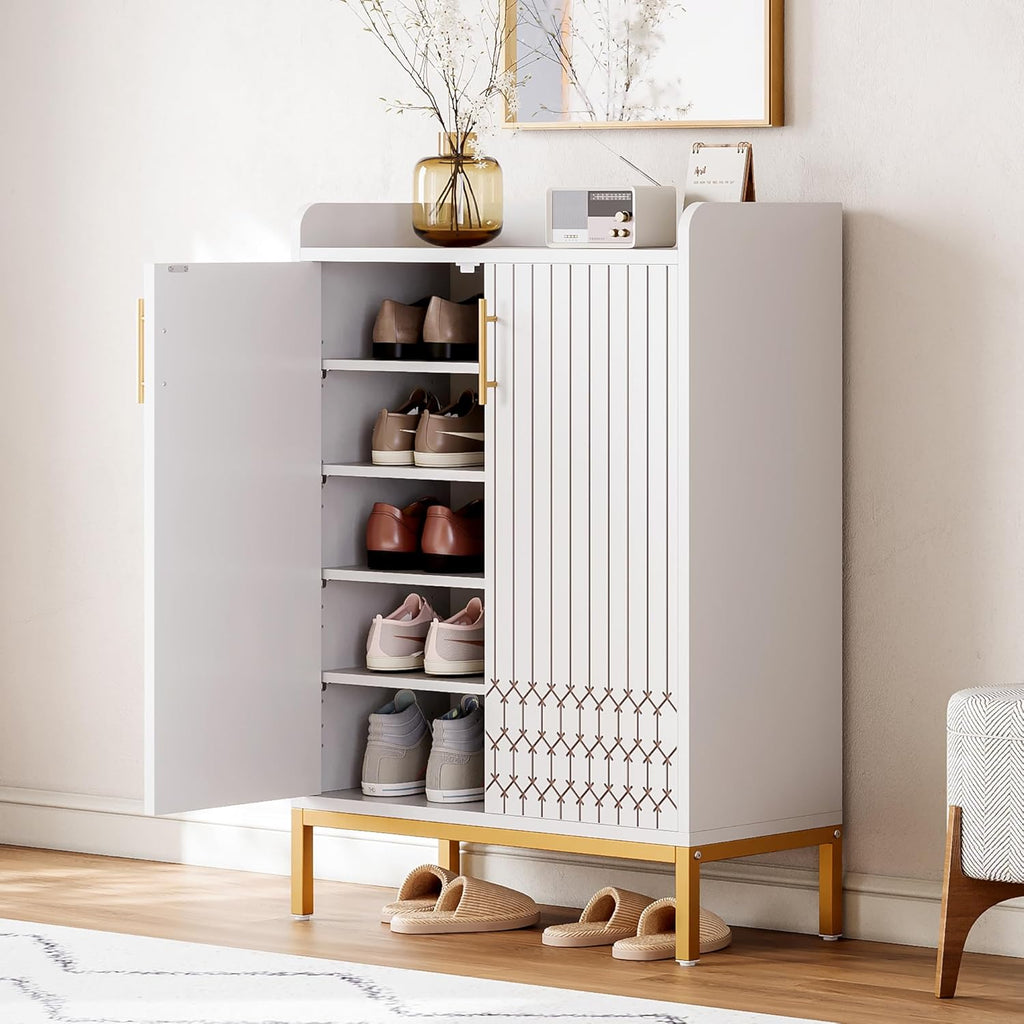 LIKEMET 5-Tier Shoe Cabinet with Carved Lines Doors
