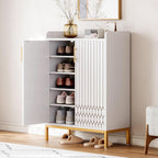 LIKEMET 5-Tier Shoe Cabinet with Carved Lines Doors