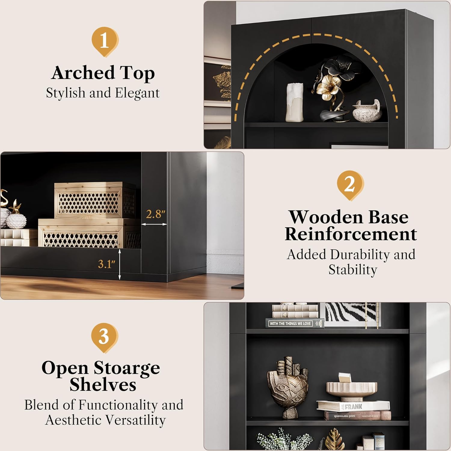 LIKEMET Rotatable Arched Bookcase（71”）
