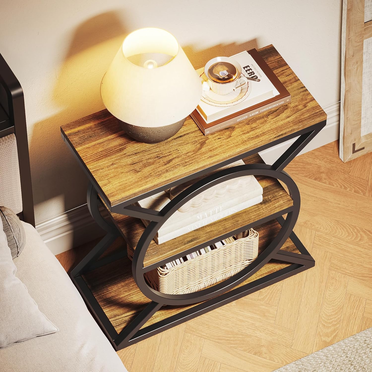 LIKEMET 3-Tier Metal Geometric End Table