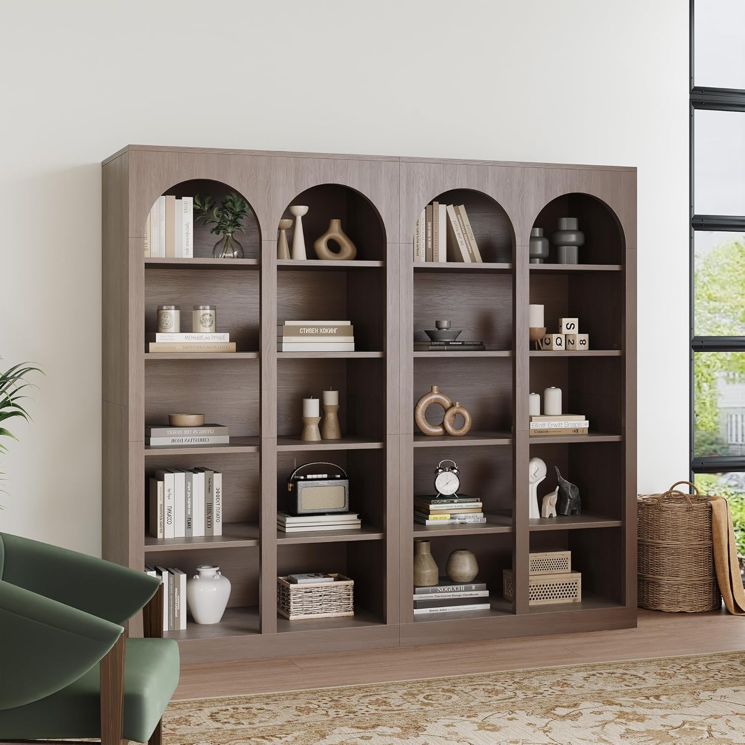 LIKEMET 70.8" Wooden High Arched Bookcase