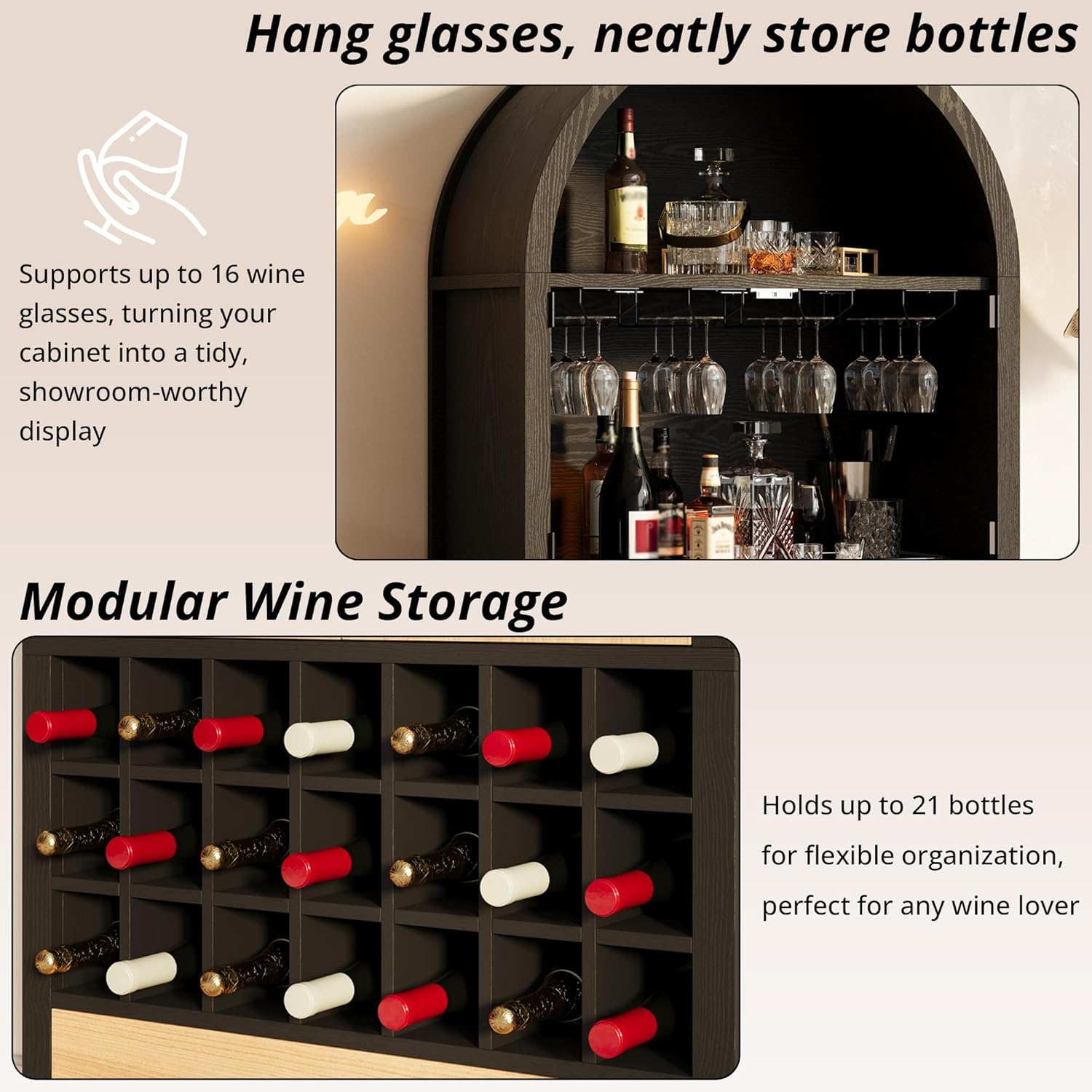 LIKEMET 63" Arched Bar Cabinet with Doors