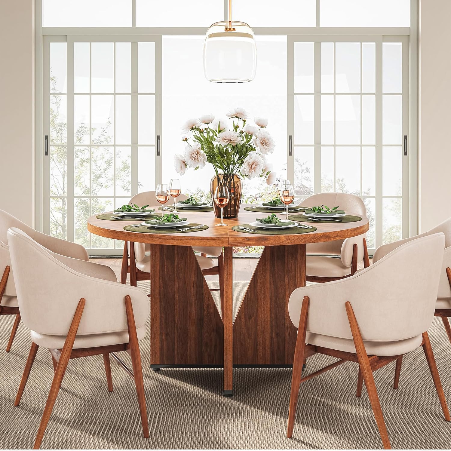 LIKEMET 47" Round Wooden Dining Table