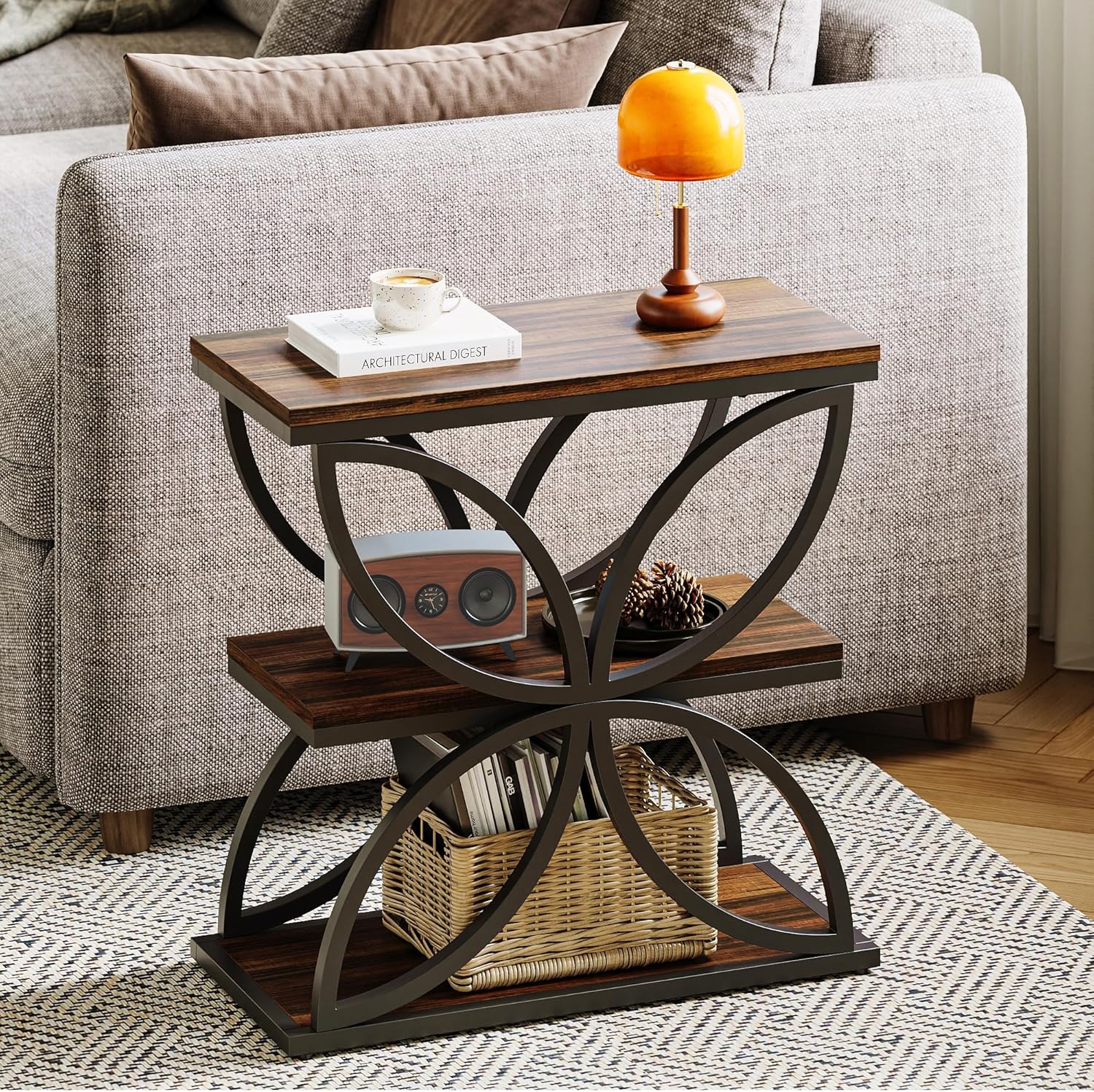 LIKEMET Butterfly Metal Frame Wooden End Table