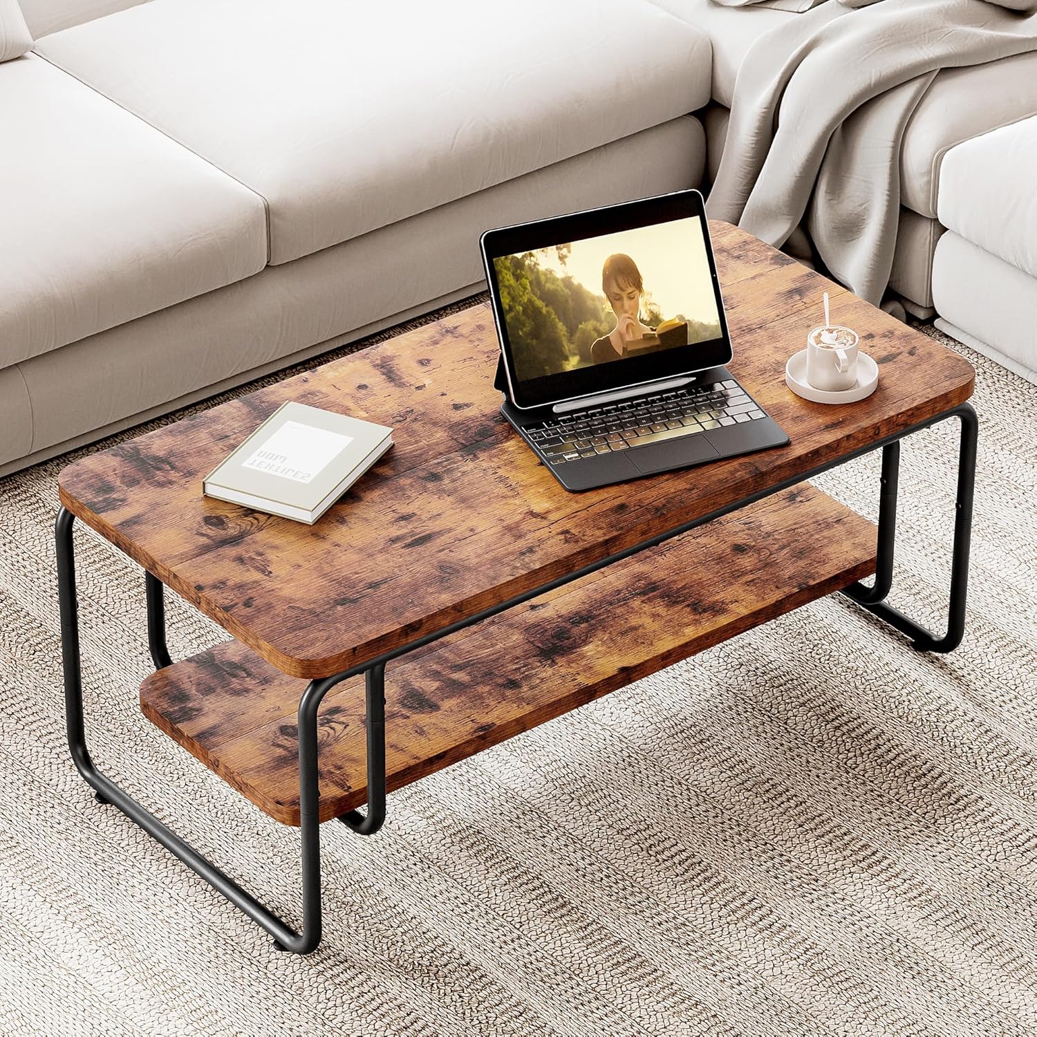 LIKEMET 47" Rounded Rectangular Coffee Table