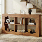 Raithouse 63 Inches Farmhouse Entryway Table, 3-Tier Console Table with 6 Storage, Brown(UPC: 722385213478)