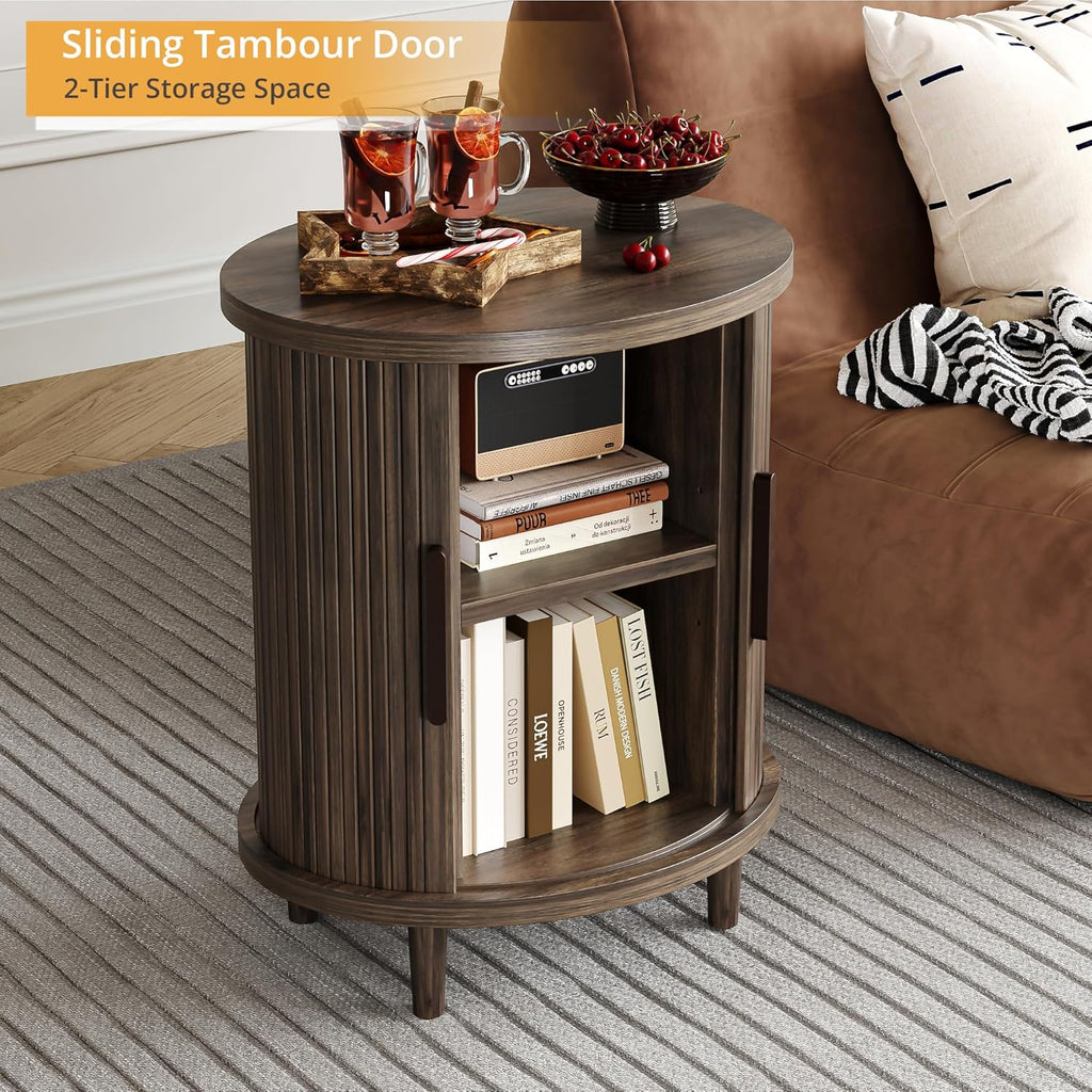LIKEMET Round Walnut End Table（20“）