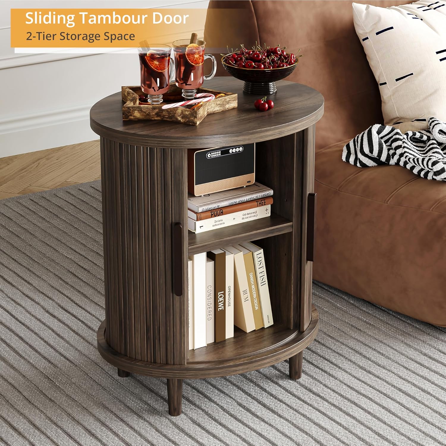 LIKEMET Round Walnut End Table（20“）