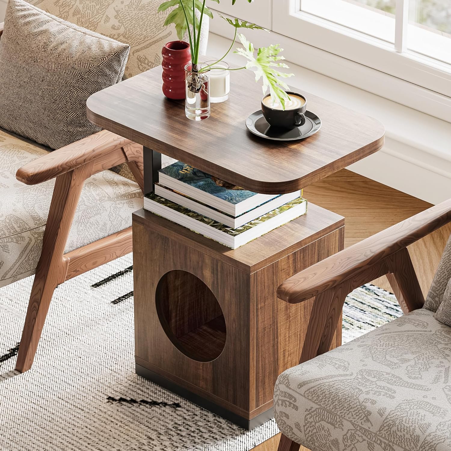 LIKEMET End Table with Cat House（25“）