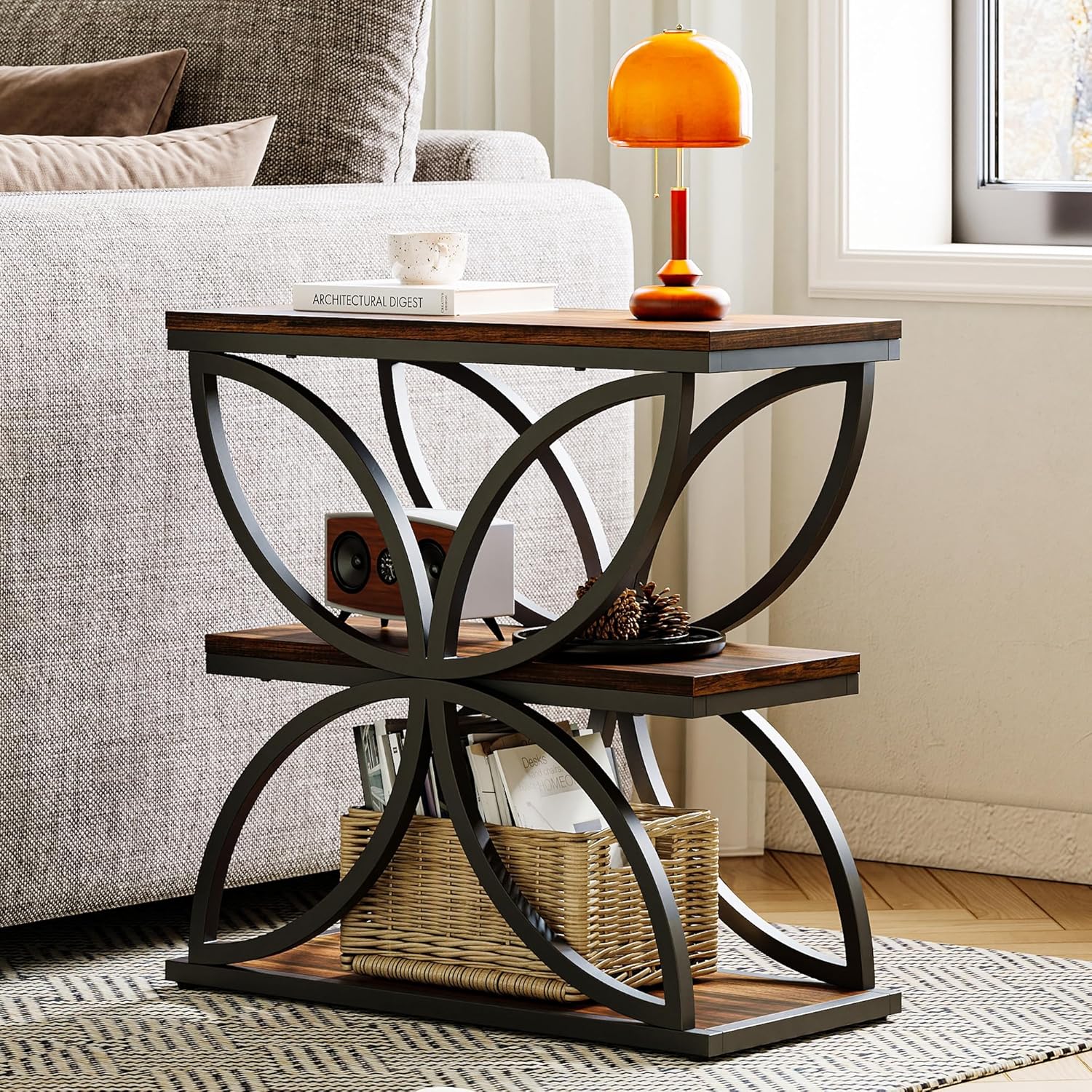 LIKEMET Butterfly Metal Frame Wooden End Table