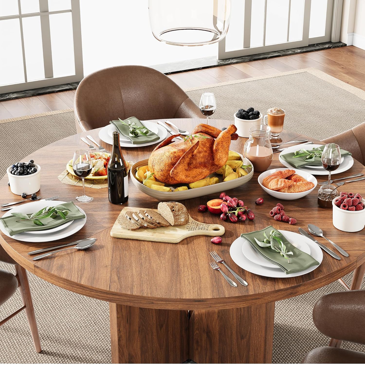 LIKEMET 47" Round Wooden Dining Table