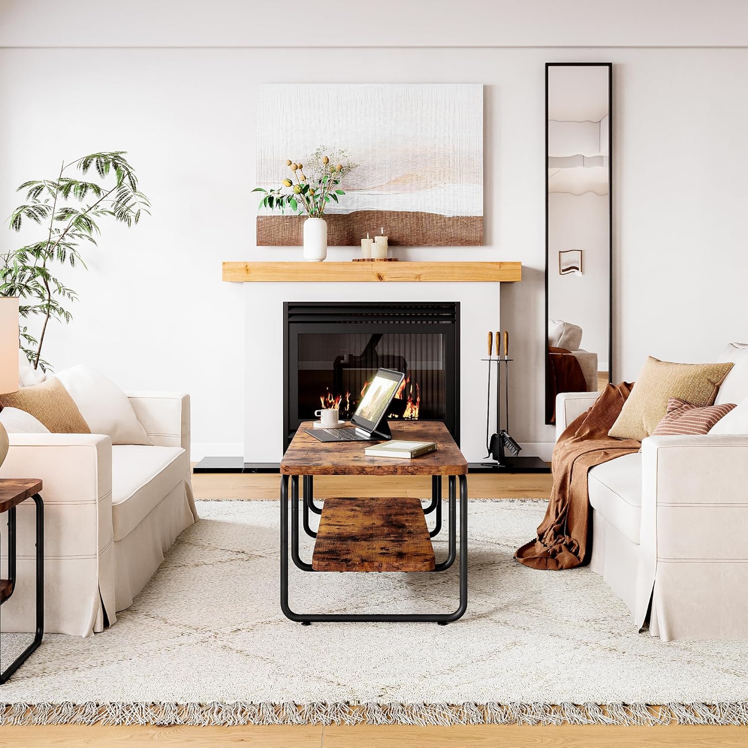 LIKEMET 47" Rounded Rectangular Coffee Table